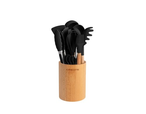 Create, Küchenutensilien Set Schwarz Schwarz, Silikon und Holz