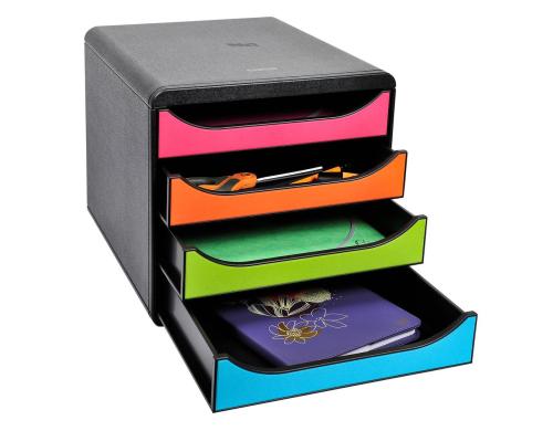 Biella Schubladenelement BIG-BOX ECO A4+ 4 Schubladen offen, schwarz/harlekin