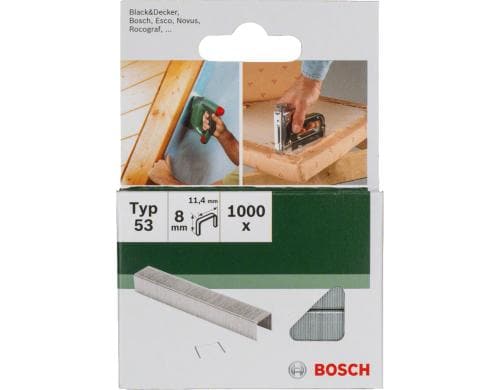 BOSCH Feindrahtklammern Typ 53/8 Pack à 1000 Stk., für Textilien, Geflechte