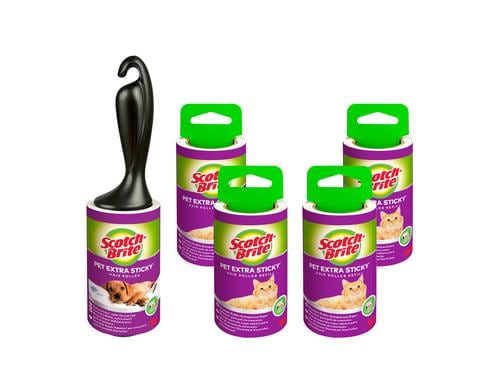 3M Scotch-Brite Kleiderroller Pet Extra Sti für Tierhaare, 1 Roller, 4 Ersatzrollen