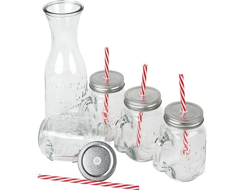 Alpina Trinkglas mit Halm & Karaffe 5 Gläser à 420ml, 1 Karaffe 1 Liter