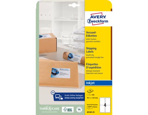 Avery Adress- und Versand Etiketten J8169 99,1 x 139 mm, 25 Bogen pro Packung