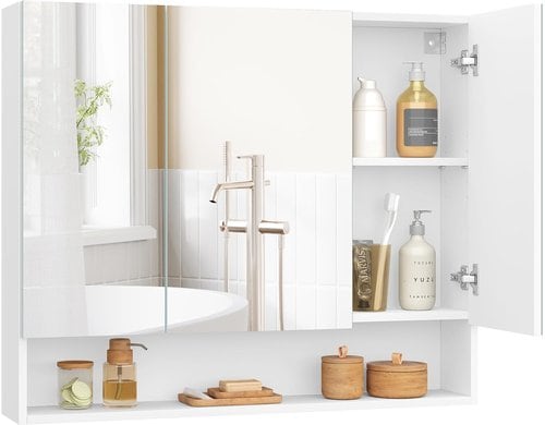 Vasagle Spiegelschrank, Weiss 90x16.5x75 cm (LxBxH), Holz, Glas