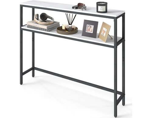 Vasagle Konsolentisch Schwarz-Marmor 100x20x80.5 cm (LxBxH), Spanplatte, Stahl