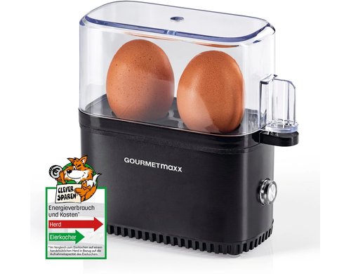 GOURMETmaxx Eierkocher Kompakt 2.0 250W Sw. Integrierter Ei-Pick, 250 Watt, Für 2 Eier,