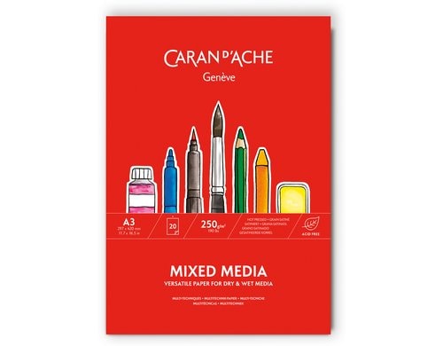 Caran dAche Multitechnik Zeichenblock A3, 250g/m2, 20 Bl, kopfseitig geleimt, FSC