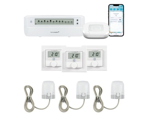 Homematic IP 3 Räume Fussboden Kit 3x Wandthermo 3x Stellantrieb Acces2 Aktor