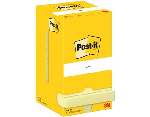 3M Post-it Haftnotizen, gelb 12 Blocks à 100 Blatt, 76 x 76mm