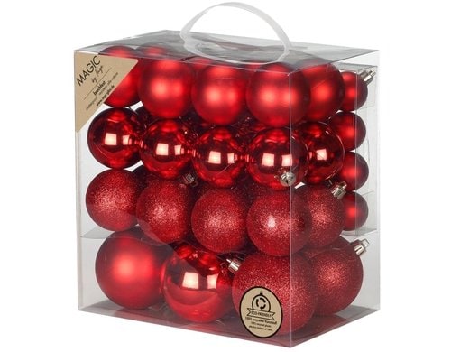 H&J Weihnachtskugel Festive Red 54 Stück, 4-8 cm, Kunststoff