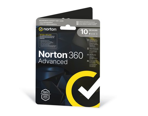 Norton 360 Advanced Sleeve, Vollversion, 10 PC, 1J, 200GB
