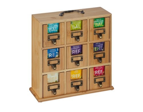 relaxdays Teebeutel-Box Bambus, China, 9 Fächer