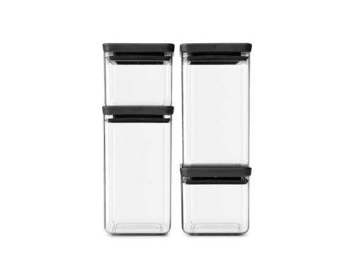 Brabantia 4er-Set Vorratsdose eckig 2x0,7 + 2x1,6, Dark Grey