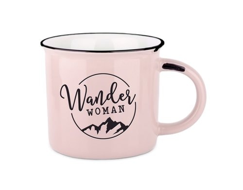 Grafik Werkstatt Becher Vintage Bergglück Wanderwoman