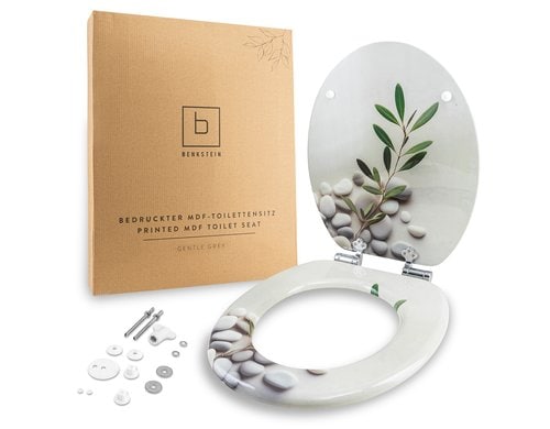 Benkstein WC-Sitz MDF hellgrau bedruckt Toilettensitz, Scharnierbreite 130-185mm