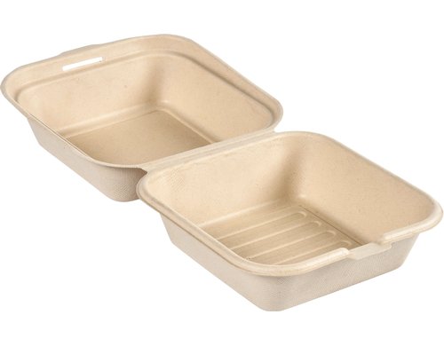 Duni Box Hinged Bagasse braun 475ml, 50 Stk. Mit Deckel