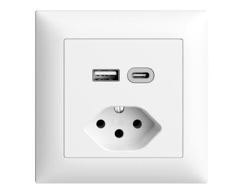 Feller EDIZIOdue Steckdose 1xUSB A,1xUSB C weiss, 3A, 1xT13, UP