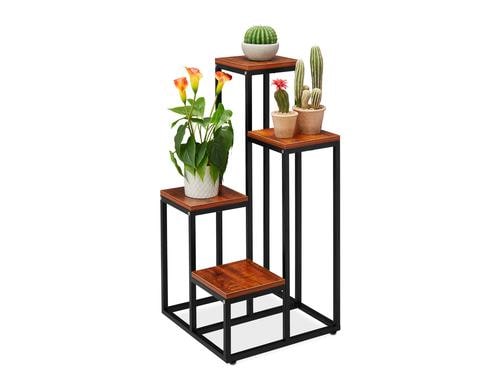 relaxdays Pflanzenständer mit 4 Ablagen MDF/Stahl, 80x40x40 cm, Braun/Schwarz