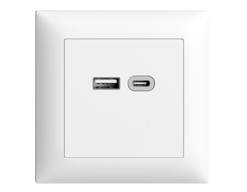 Feller EDIZIOdue UP USB-A+C Ladesteckdose 3A, 5-12V DC, 18W, weiss