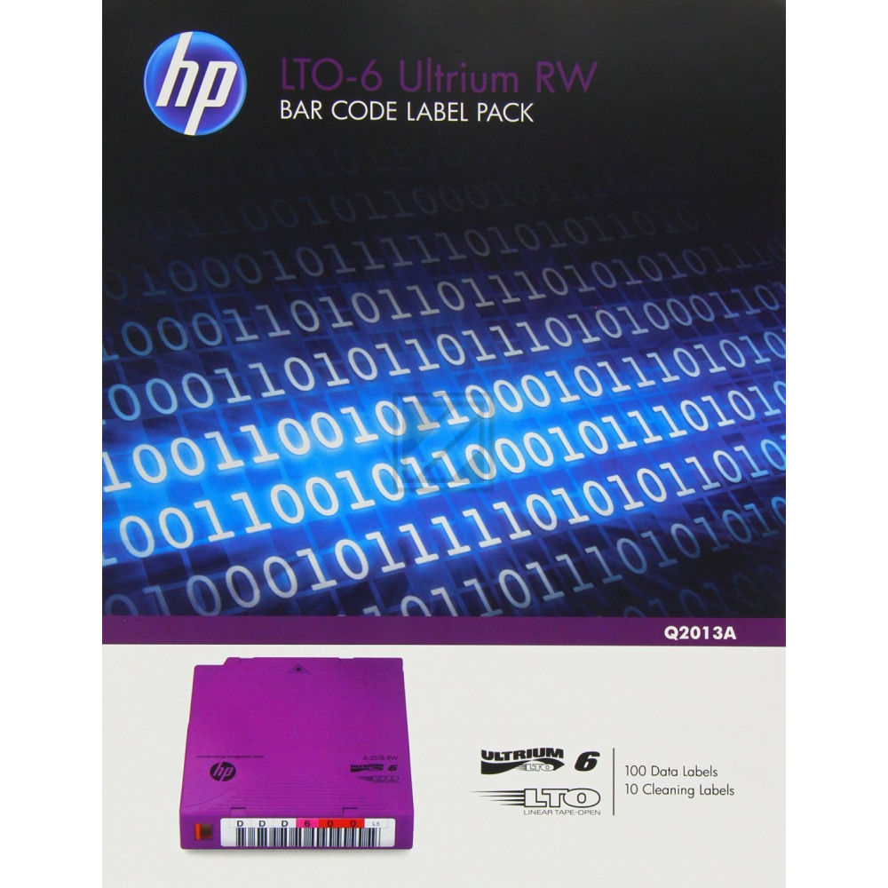 HP Q2013A: 100 Strichcode Etiketten LTO-6 100 Etiketten Daten und 10 Reinigungstapes