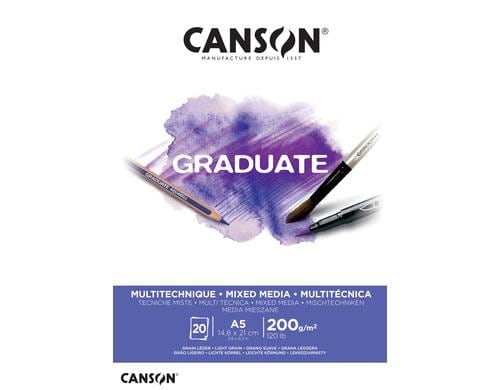 Canson Block Graduate Mixed Media A5 200g/m2, 20Bl, leicht gekörnt, FSC