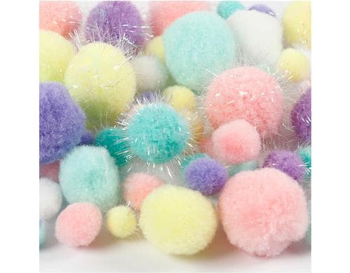 Creativ Company Pompons 15-40 mm, 75 Stück Glitzer Pastell