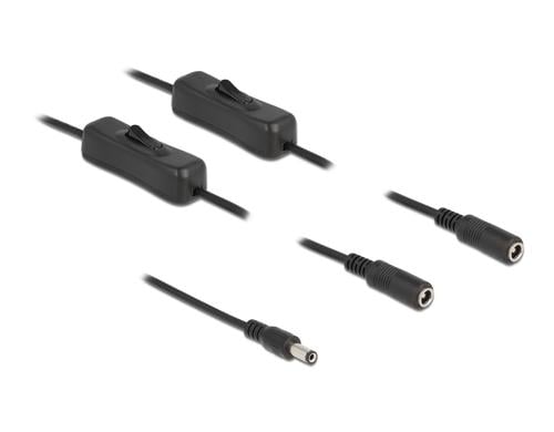 Delock DC 5.5x2.1mm Stecker zu 2x DC Buchse Mit Schalter,1m,Schwarz