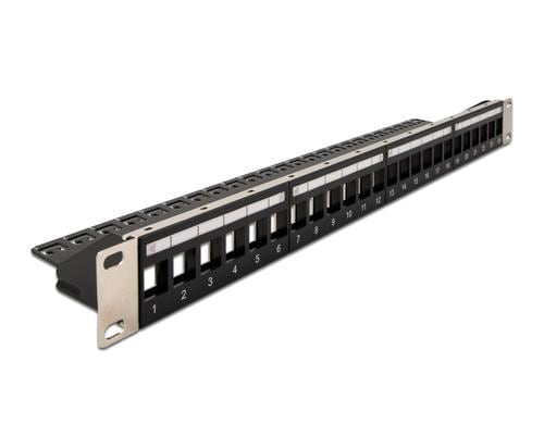 Delock 19 Keystone Patchpanel mit Entlastungsschiene, 24 Port, schwarz
