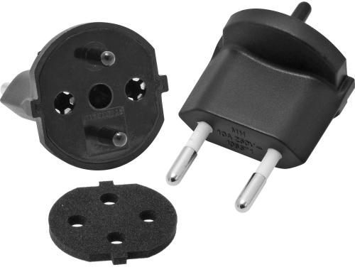 Fixadapter 2-Pol Deutsch auf Stecker CH T11 schwarz, CEE7 auf T11, IP44