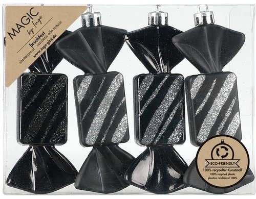 Inge Weihnachtskugel Bonbon, Shellac Black 4 Stück, L: 10.5 cm, Kunststoff