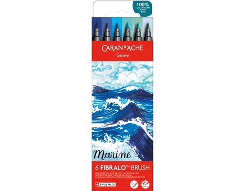 Caran d'Ache Filzstift Fibralo Brush Marine Kartonschachtel mit 6 Farben