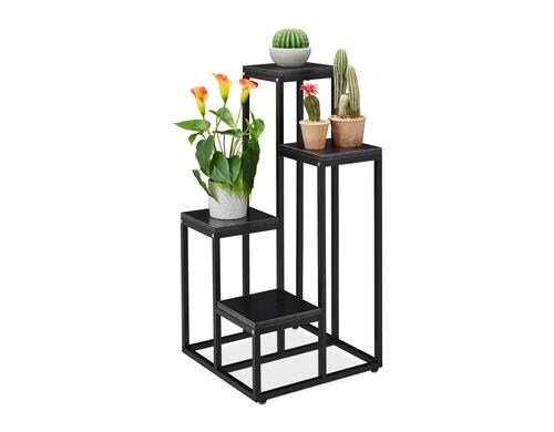 relaxdays Pflanzenständer mit 4 Ablagen MDF/Stahl, 80x40x40 cm, Schwarz