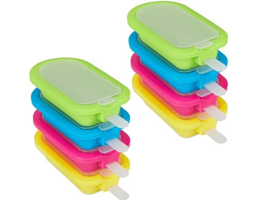 relaxdays Glaceformen 8er Set Silikon, blau/grün/rosa/gelb