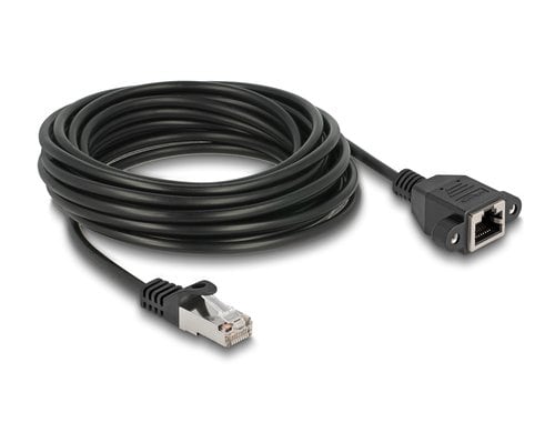 Delock Netzwerkverlängerung, 5m, ST-BU Cat.6A, S/FTP, Schwarz Buchse verschraubbar