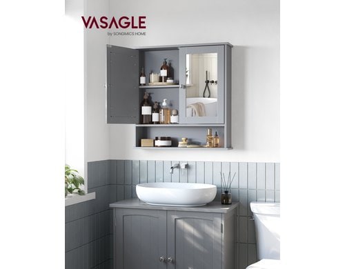 Vasagle Spiegelschrank, Grau 56.5x13x58.5 cm, Glas, MDF