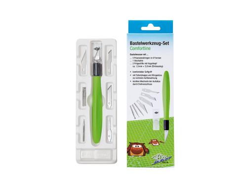Wedo Bastelwerkzeug-Set Comfortline 5 Präzisionsklingen, 1 Stechahle, 2 Prägest