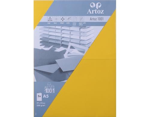 Artoz Blankokarte 1001 A5 220gm2 Sonnengelb, 5 Blatt