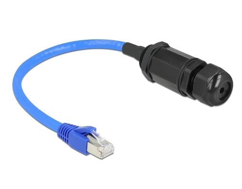 Delock Patchkabel: S/FTP, Cat.6, 25cm, blau IP68, wasserdicht, Verlängerung