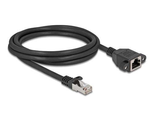 Delock Netzwerkverlängerung, 3m, ST-BU Cat.6A, S/FTP, Schwarz Buchse verschraubbar