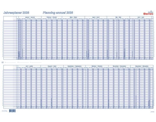 Berec Jahresplaner im Halbjahresformat 2026 quer, 60x90cm