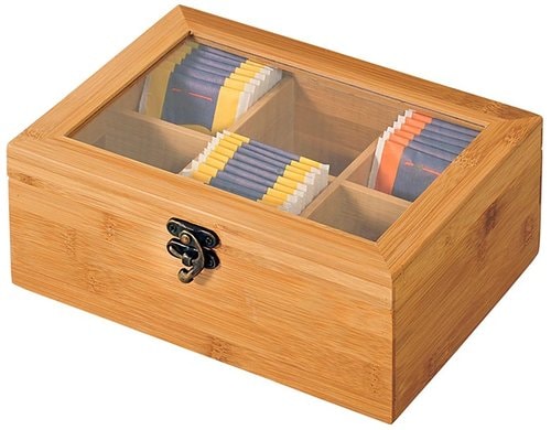 Kesper Tee-Box mit 6 Fächern Bambus, 21,5 x 15 cm, Höhe: 8,5 cm