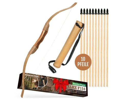 Bogenkönig Bogenschiess-Set 10-tlg. Holz Pfeil + Bogen / Pfeilbogen Set