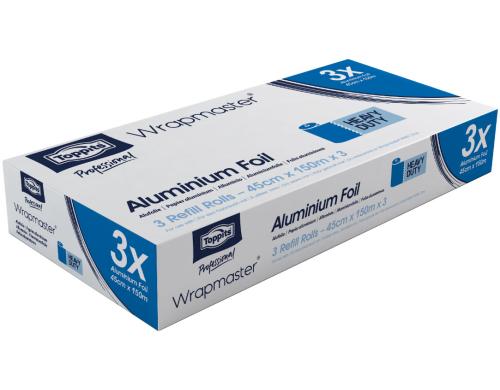 Toppits Wrapmaster Alufolie extra stark 3 Stück, Nachfüllrolle 45 cm x 150 m