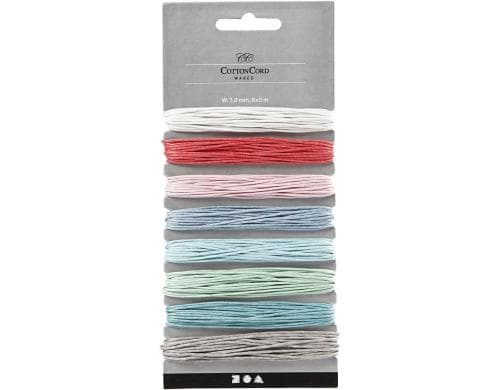 Creativ Company Baumwollkordel 1 mm 8 Stück à 5 m, sortierte Farben