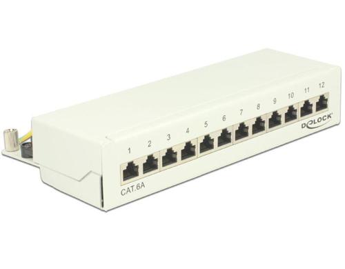 12-Port Desktop Patchpanel Cat.6A weiss, 12x RJ-45,  LSA