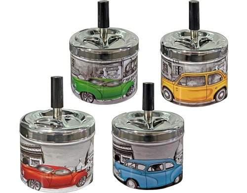Dameco Aschenbecher, Schleuderdeckel Retro Car, assortiert,Metall, 9x11 cm (DxH)