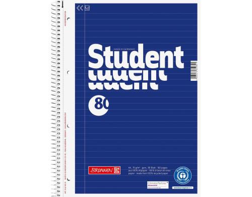 Brunnen Collegeblock Recycling 70g/qm, A4+, 80 Seiten, liniert, blau