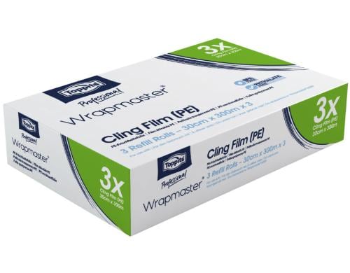 Toppits Wrapmaster Frischhaltefolie PE 3 Stück, Nachfüllrolle 30 cm x 300 m, PE