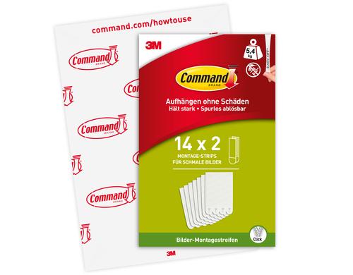 3M Command Bilder-Montagestreifen Schmal weiss, 14 Set, Traglast: 5.4 kg