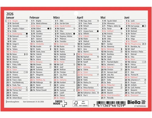 Biella Wandkalender 2026 A6 6 Monate pro Seite