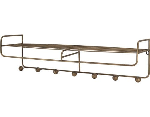 Chic Antique Regalbrett mit 7 Haken 21.5 x 80 x 20 cm, Messing